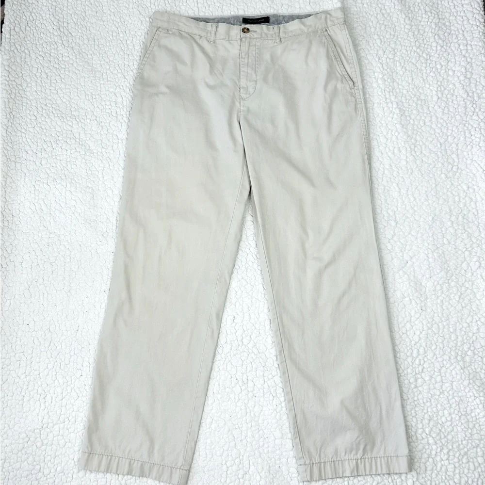Tommy Hilfiger Pants Men's 36W Beige Chino Straight Flat Front Business Casual